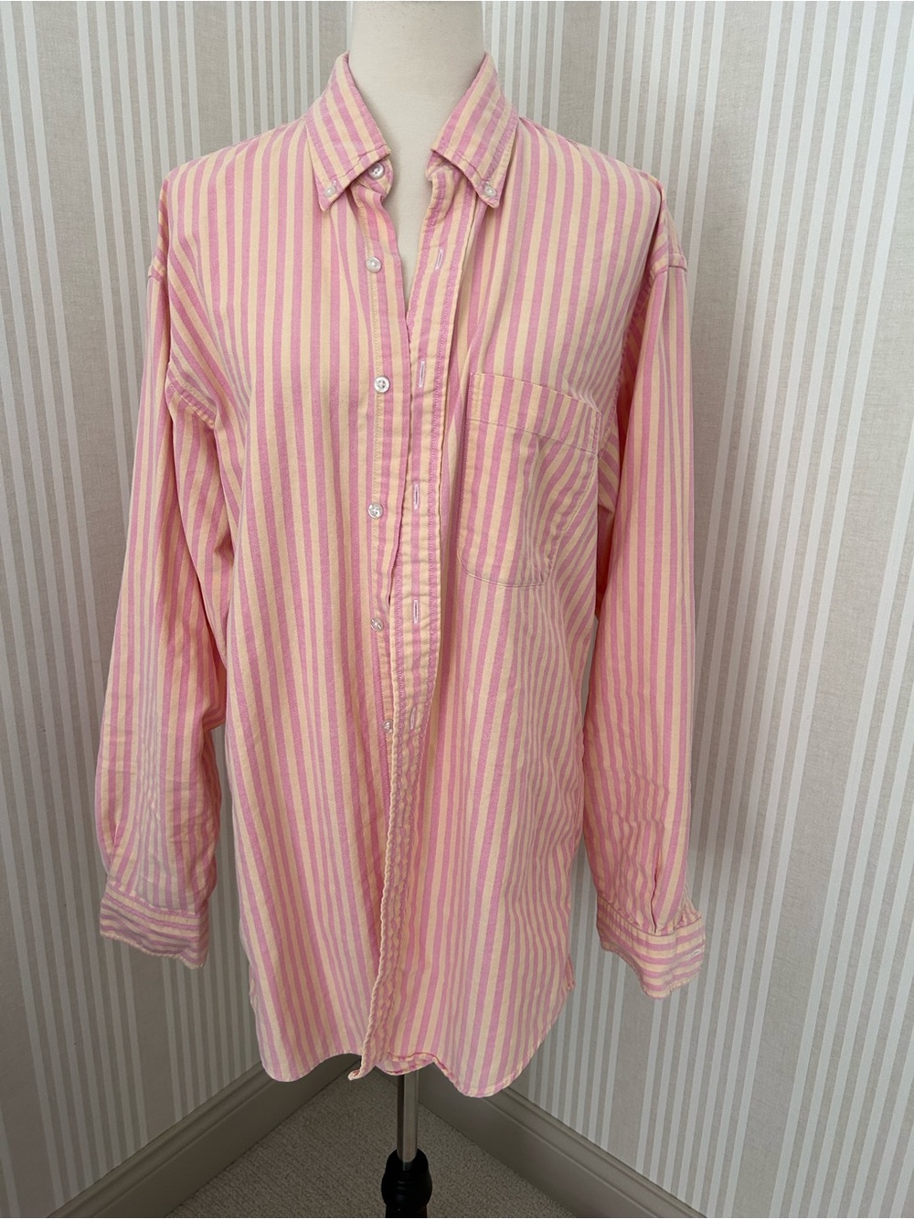 Vintage LL Bean Rare Lemonade Pink/Yellow Striped Button Down USA Size Medium T - Picture 4 of 10